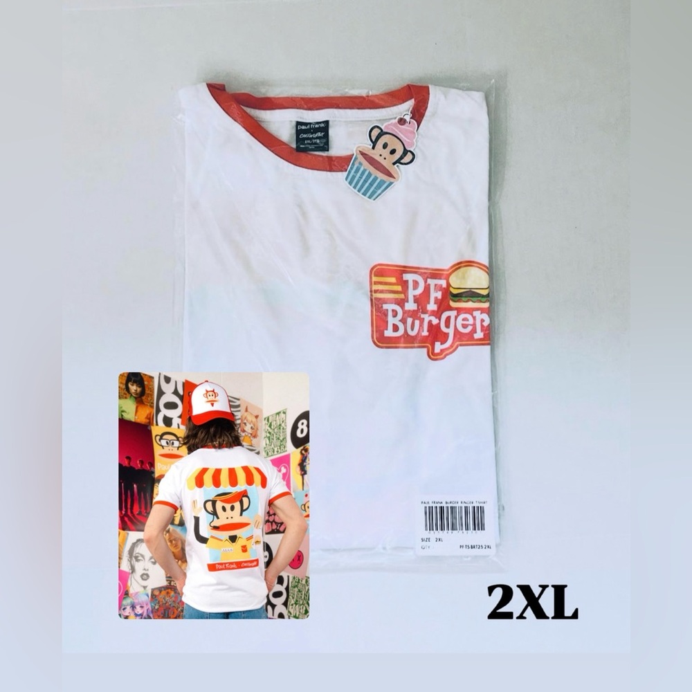 Cakeworthy X Paul Frank Burger Ringer T-Shirt Unisex Size 2XL